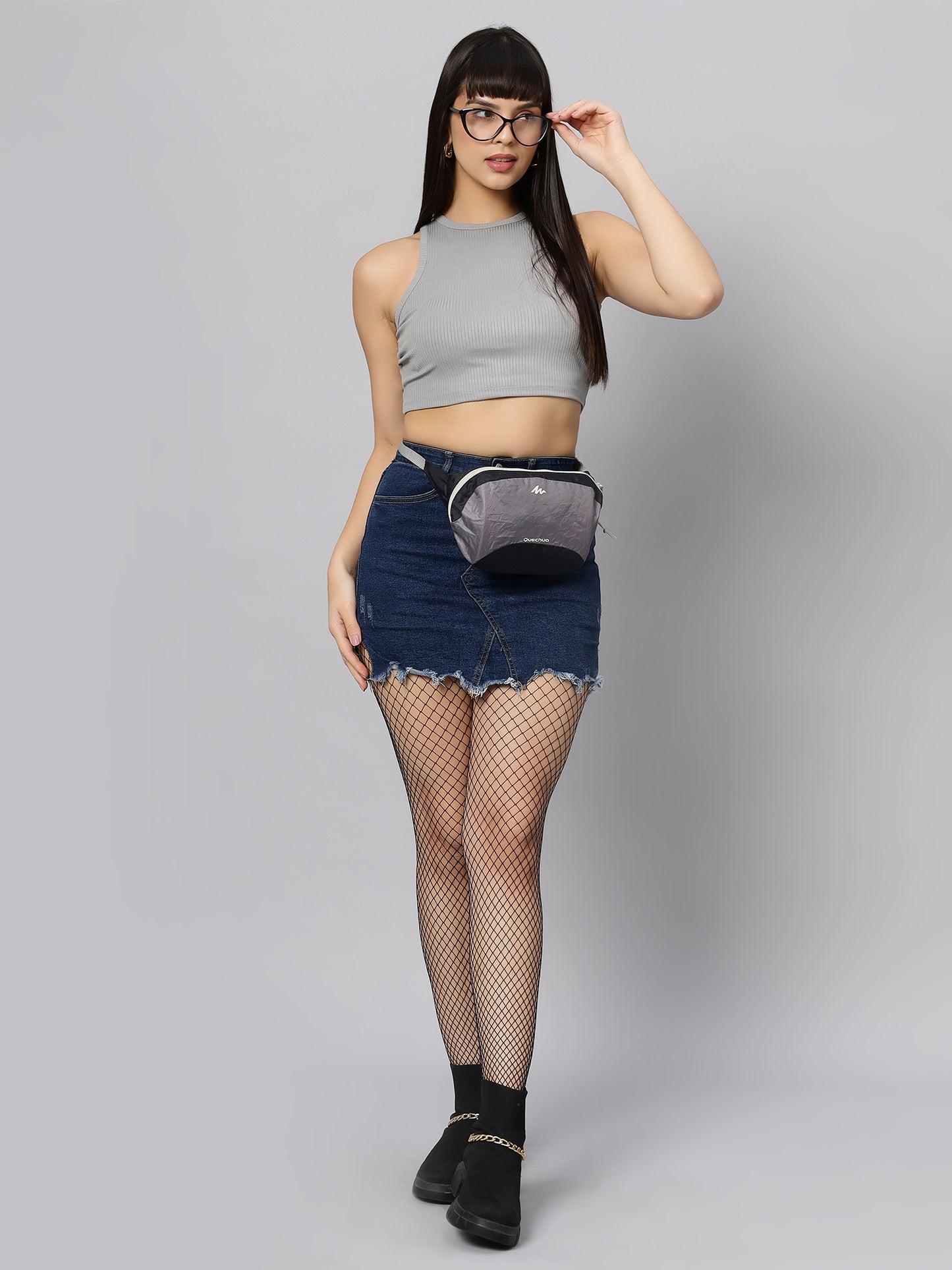 Light Grey Mock Neck Rib-knit Crop Tank Top