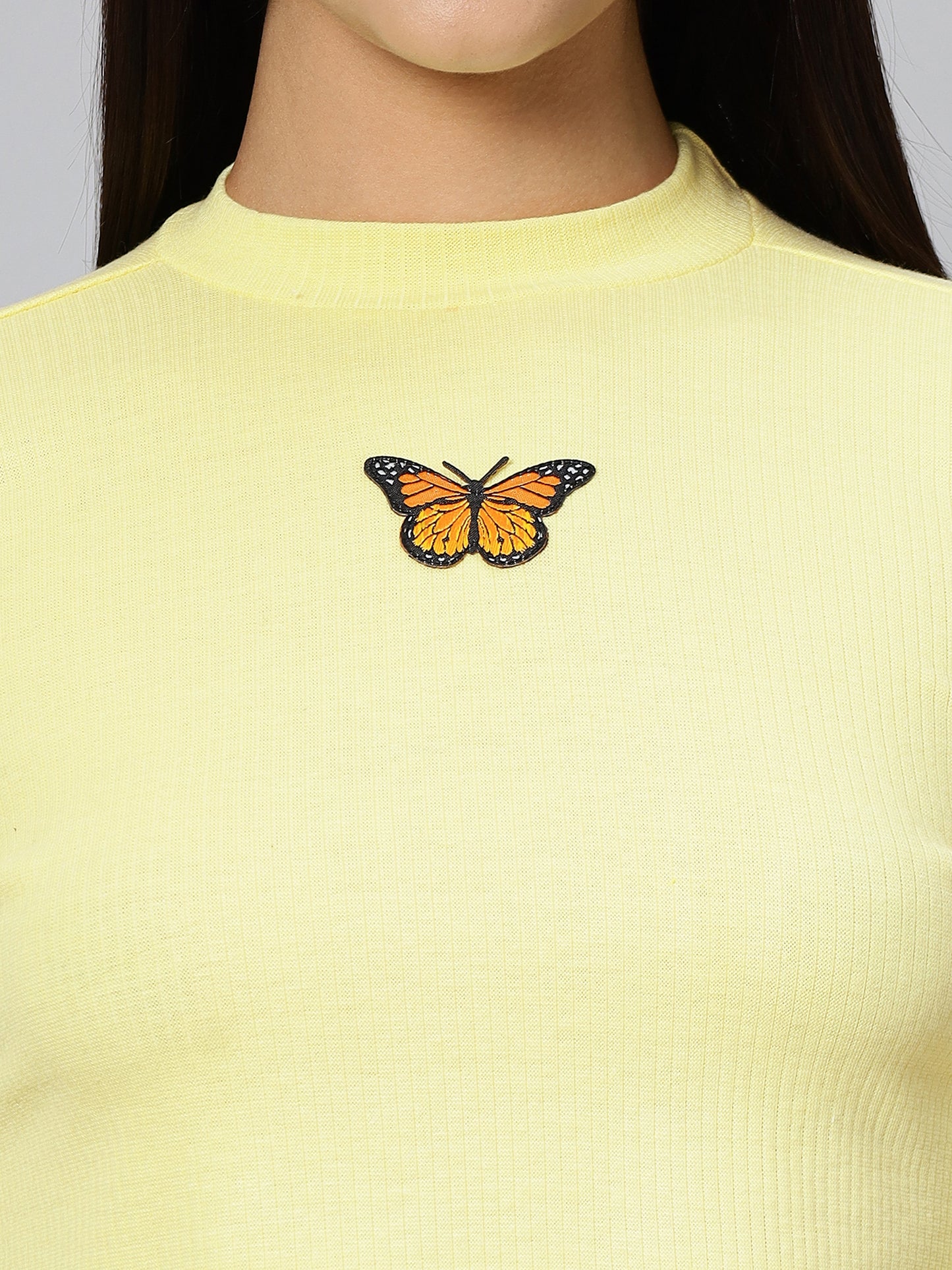 Light Yellow Butterfly Crop Top