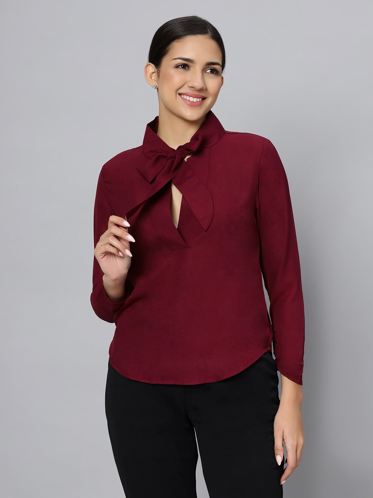 Maroon Casual Top With Tie Up