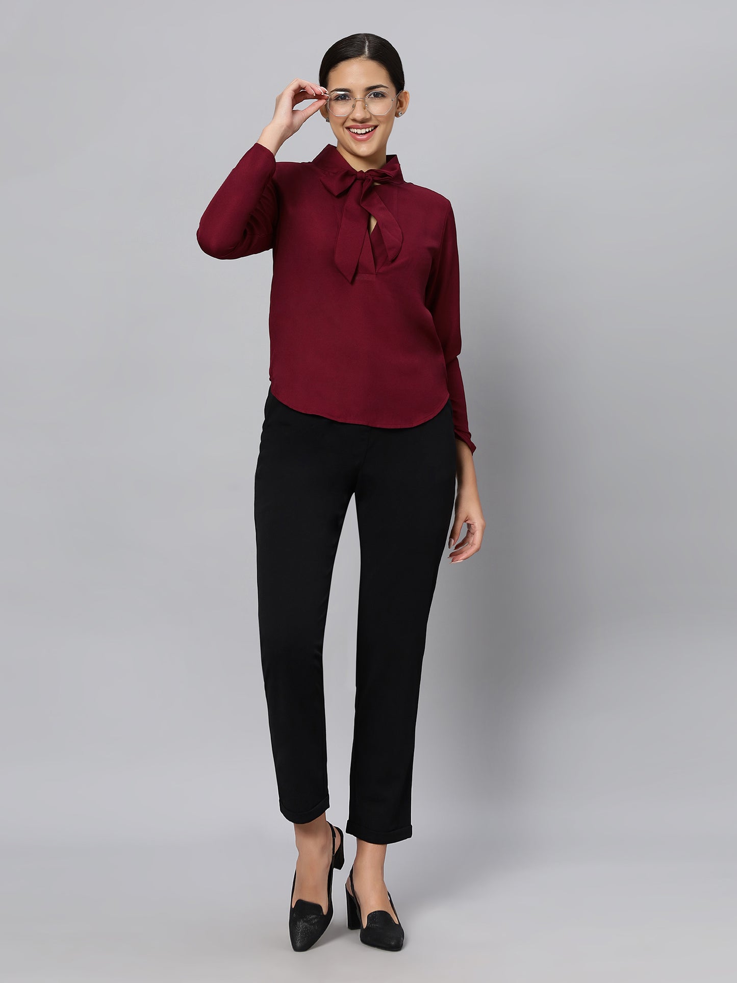 Maroon Casual Top With Tie Up
