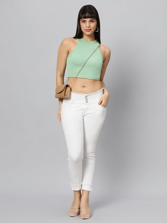 Sage Green Mock Neck Rib-knit Crop Tank Top