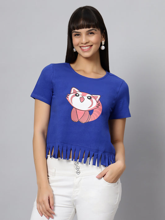 Royal Blue Meow Fringe Crop Top