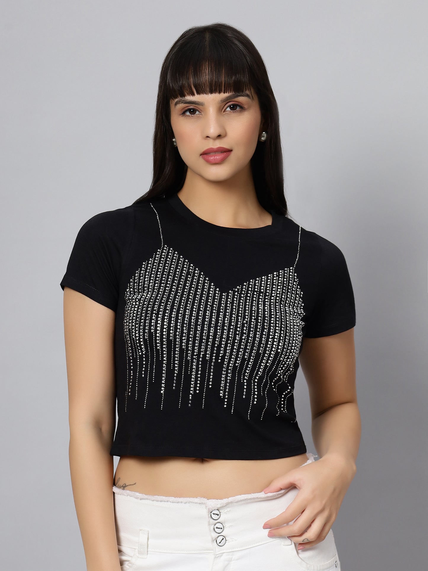 Black Stone Work Crop Top