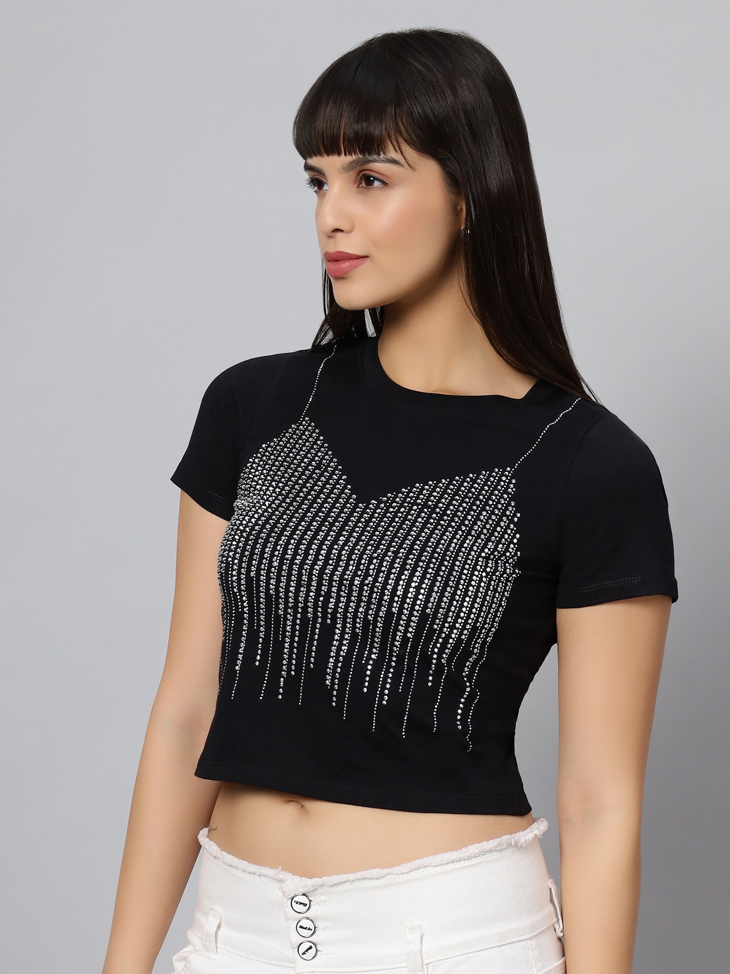 Black Stone Work Crop Top