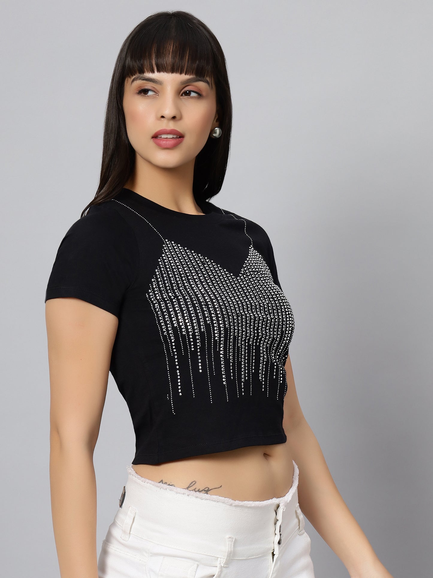 Black Stone Work Crop Top