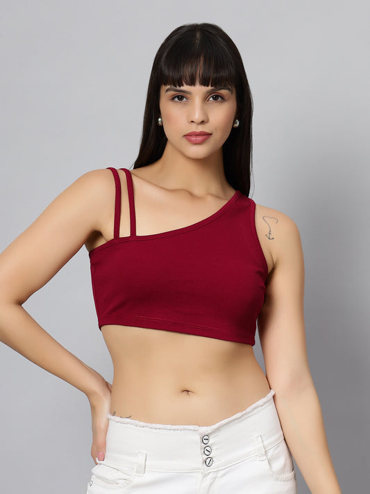 One Shoulder Stylist Red Crop Top