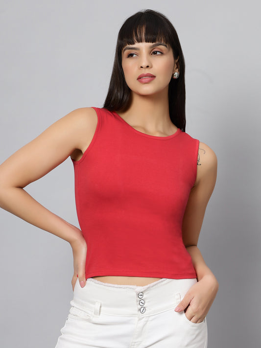 Red Cris Cross Back Open V Neck Full Sleeve Crop Top