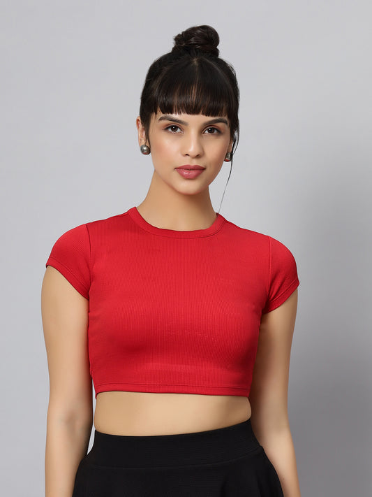 Red Stylist Back Ribbed Crop Top