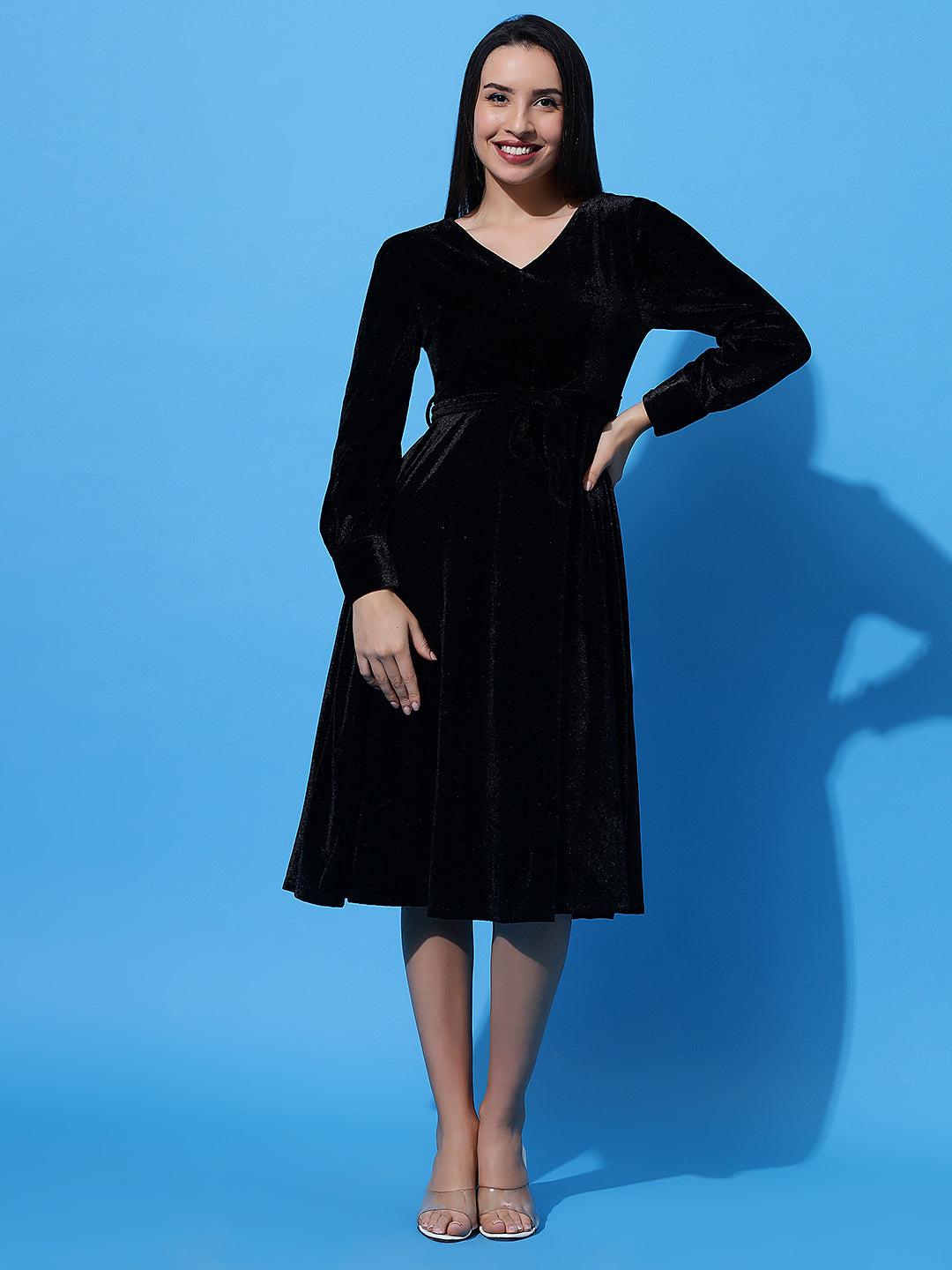 Black Long Sleeve Velvet Party Dress